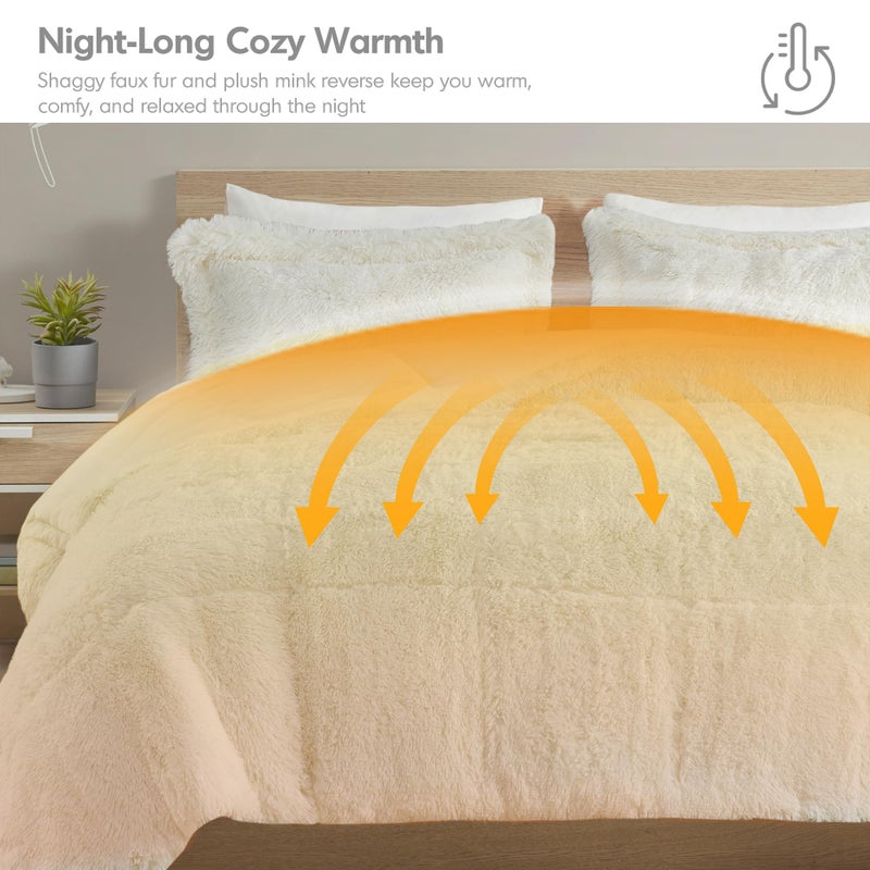 Intelligent Design Malea Shaggy Comforter Set, Long Faux Fur Cozy Down Alternative, Modern Casual Ultra Soft All Season Fluffy Bedding with Matching Sham, King/Cal King, Ivory 3 Piece - Image 3